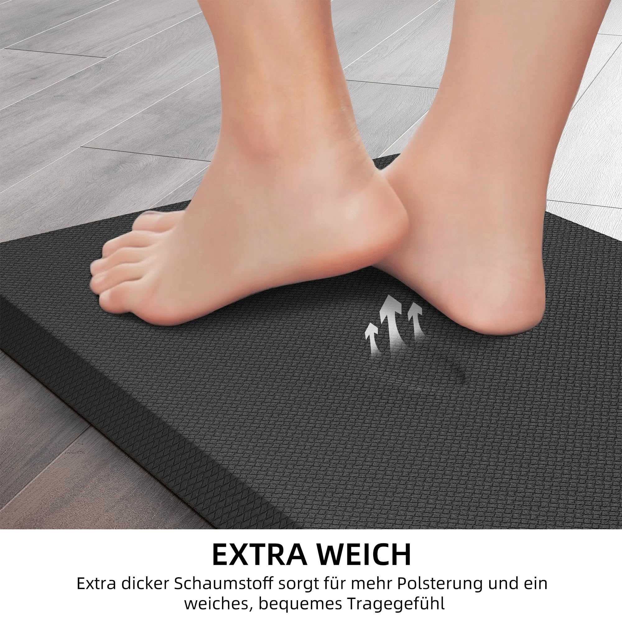 MUTUN rutschfest Küchenteppich, Anti-Ermüdungsmatte für Steharbeitsplätze, 20MM Dicke Schaumstoffmatte, PVC Teppich Leicht Zu Reinigen für Küche, Wäscherei, im Freien (Schwarz,44x71cm)