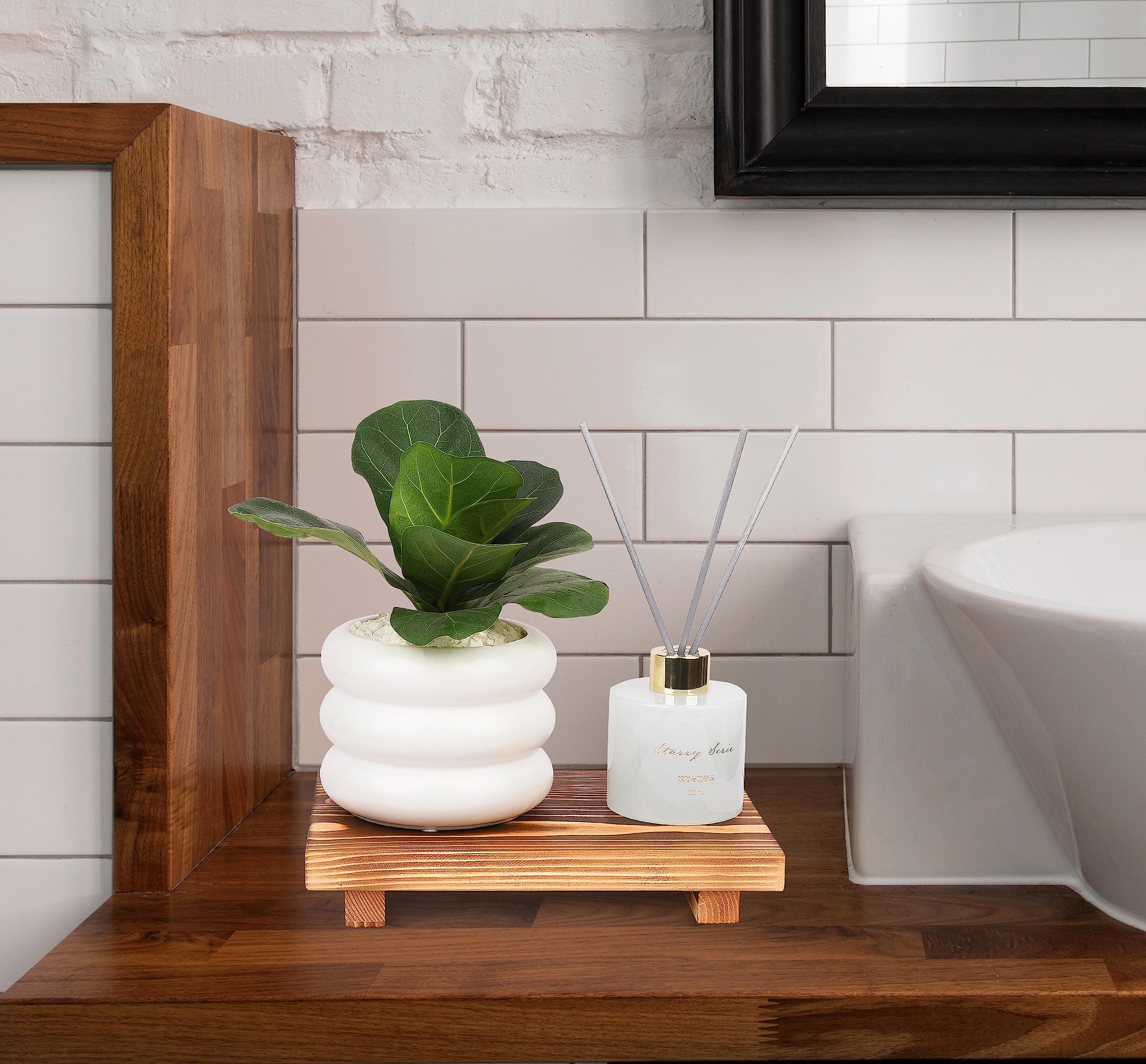 Snapklik.com : Bathroom Counter Organizer Wood Pedestal Stand Farmhouse ...