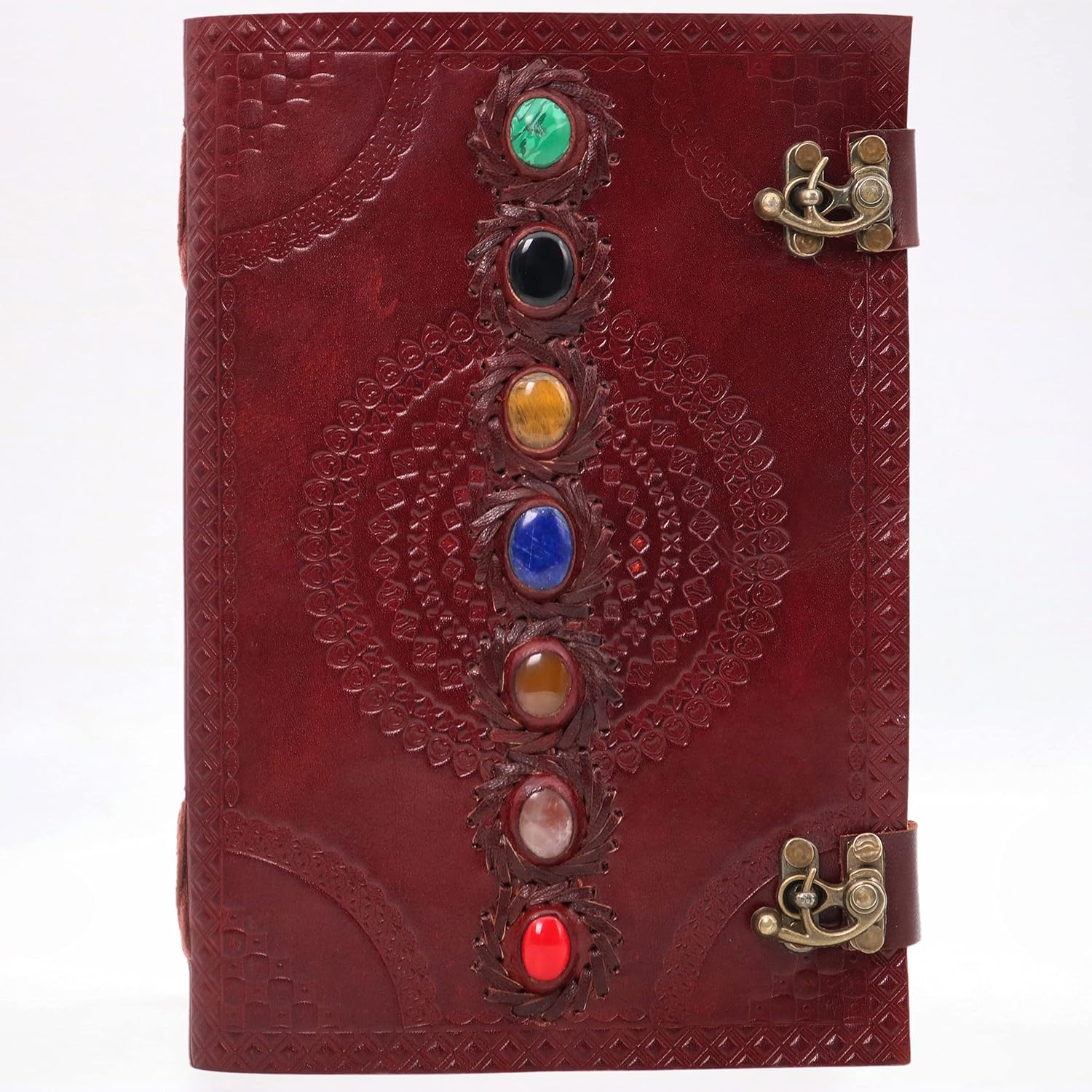 Mythrojan Leather Journal Handmade Diary Vintage Seven Stones Embossed Writing Notebook 10 x 7 inches Calligraphy Diary Sketchbooks Daily Notepad Travel Poetry