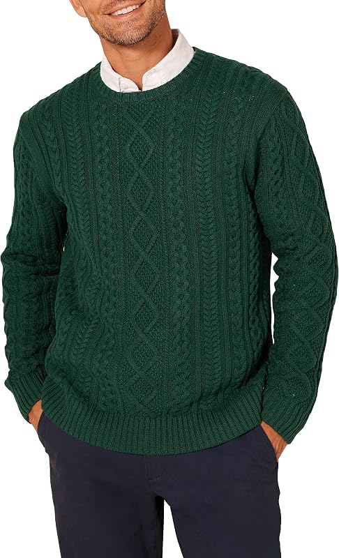 buzo de cuello redondo de cable pescador 100% algodón Amazon Essentials para hombre