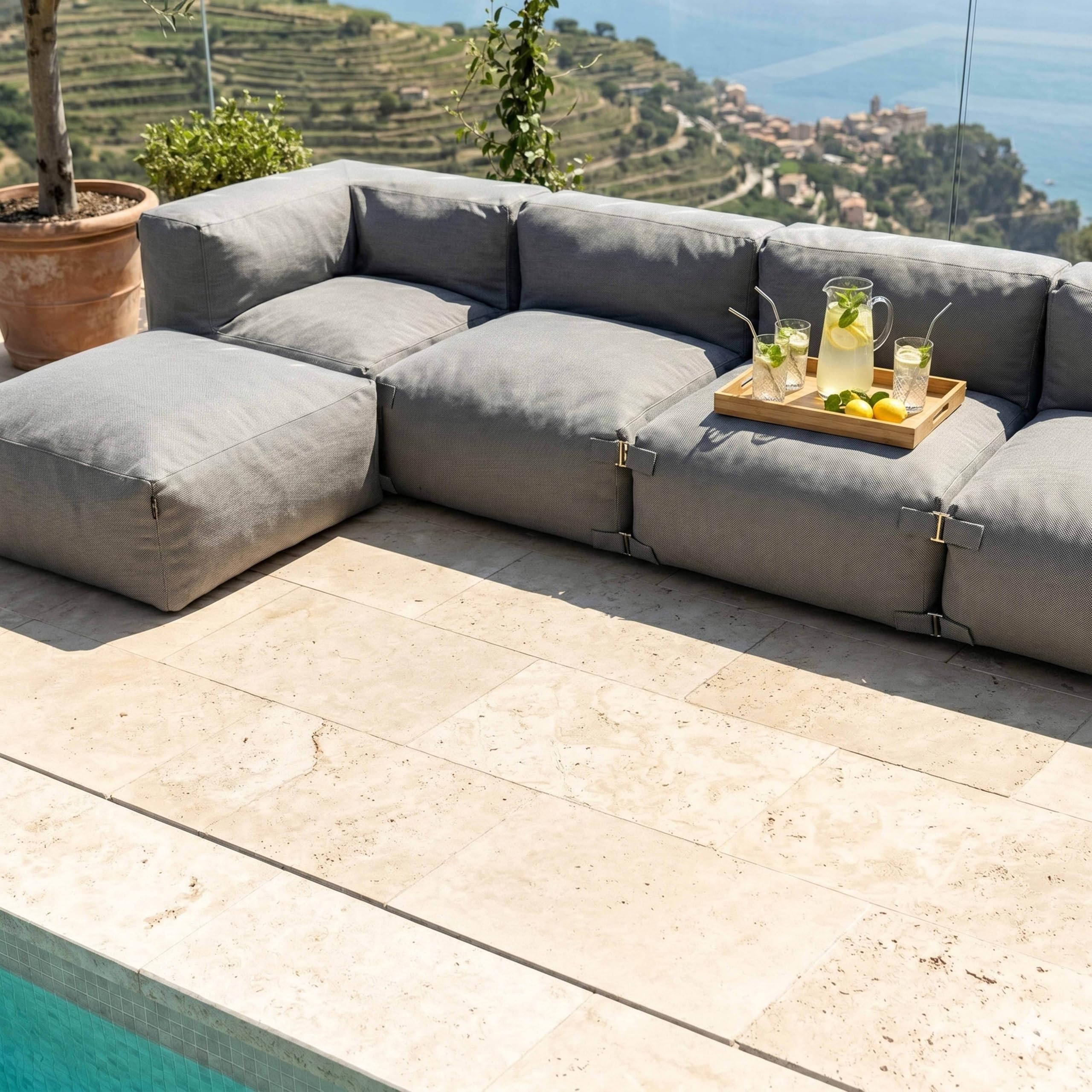 Oviala Canapé d'angle de Jardin modulable 6 Places Gris - Mixi