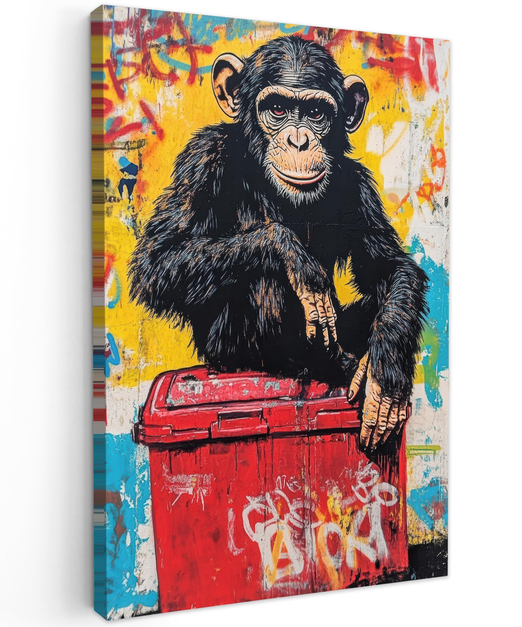 MuchoWow© Wandbilder Groß 80x120 cm XXL Schlafzimmer Home Deko Wohnung Bild Wohnzimmer Fotoleinwand Wand Bilder Leinwand Wall Decor Graffiti - Affe - Straßenkunst - Tiere