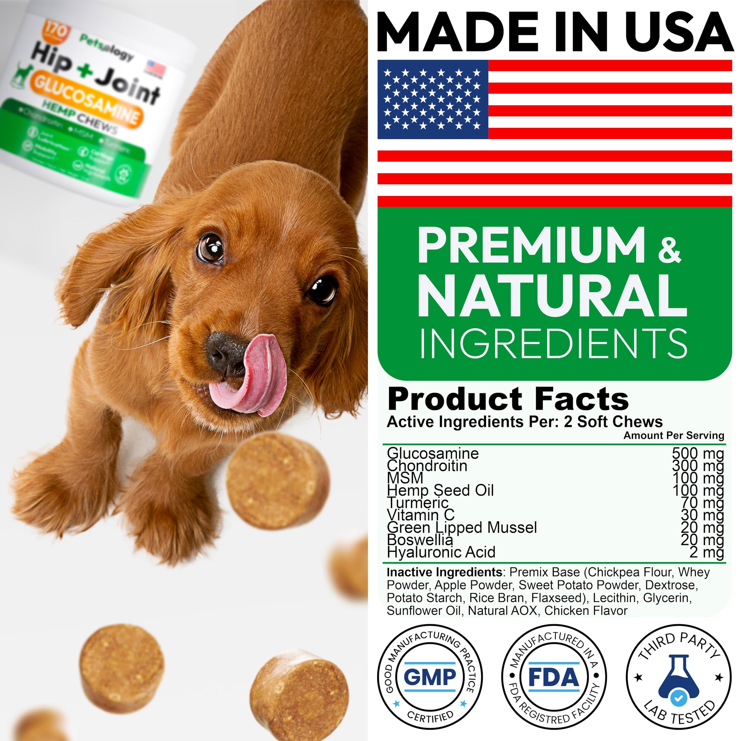 Hemp Hip and Joint Supplement for Dogs - Glucosamine for Dogs - 170 Mobility Support Chews - Advanced Joint Pain Relief Treats with Chondroitin, MSM, Turmeric - Large & Small Breeds - Made in USA - image 6