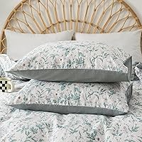 Vista 5 de HoneiLife Juego de funda de edredón floral 100% algodón, 3 piezas, suave, ropa de cama botánica con cierre de cremallera y lazos en las esquinas