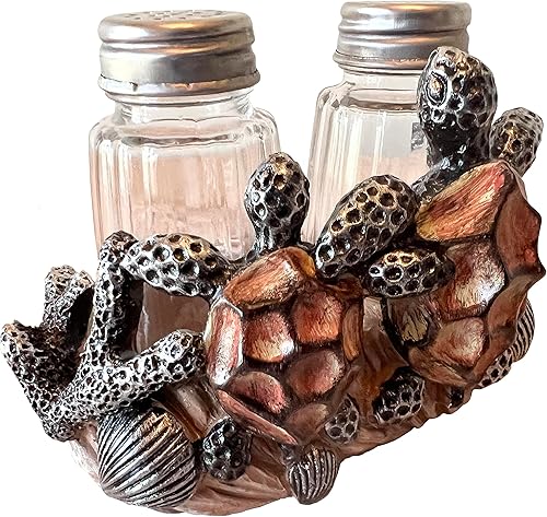 Miniatura 2 de Sea Turtle Love - Juego de salero y pimentero decorativo, conchas de mar y coral, decoración costera náutica de playa, decoración costera - Abrazos