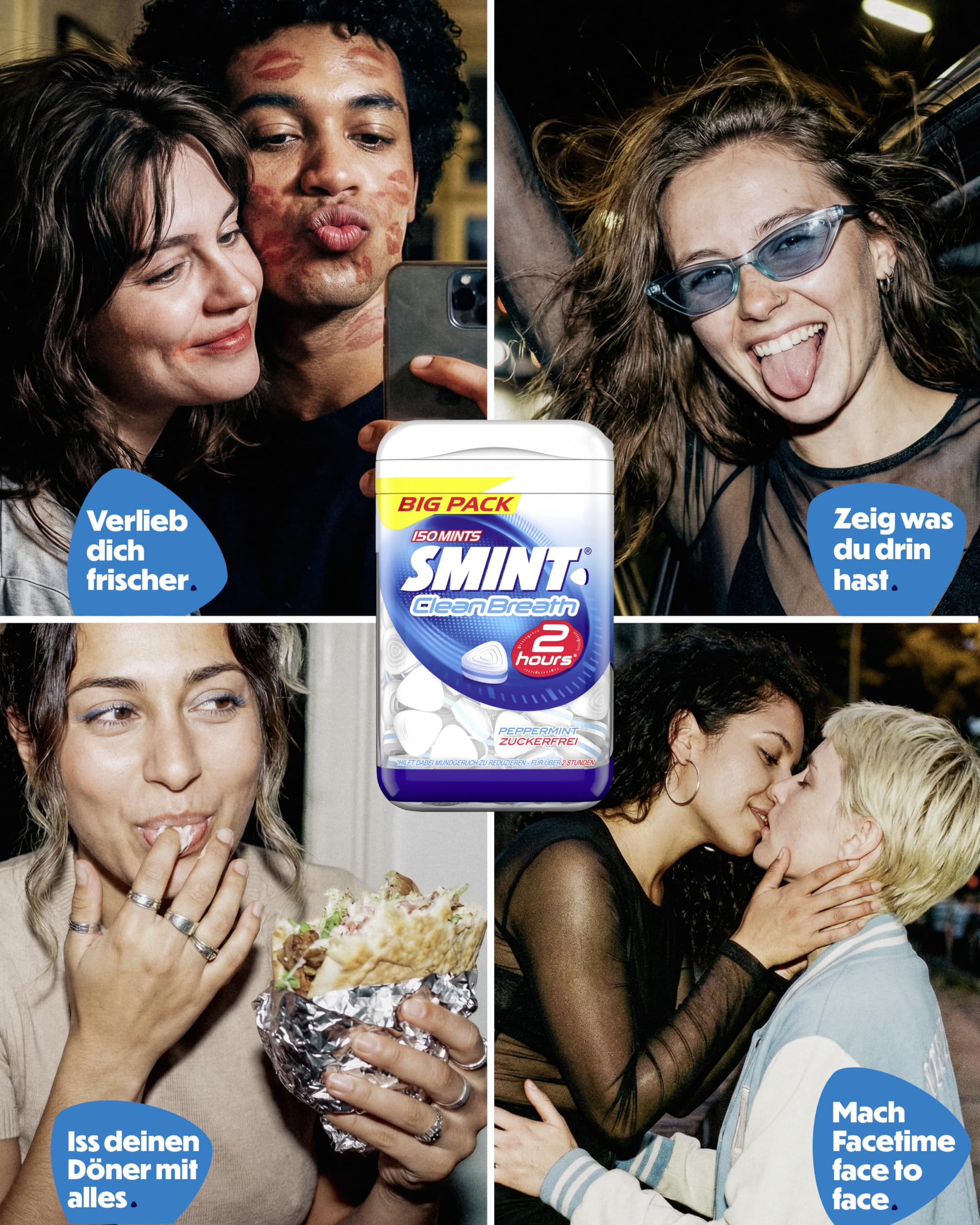 Smint 2H Clean Breath Peppermint, 8 Big-Pack Dosen mit je 150 Minz-Pastillen, zuckerfreie Mints für über 2 Stunden frischen Atem (8 x 150 Stück)