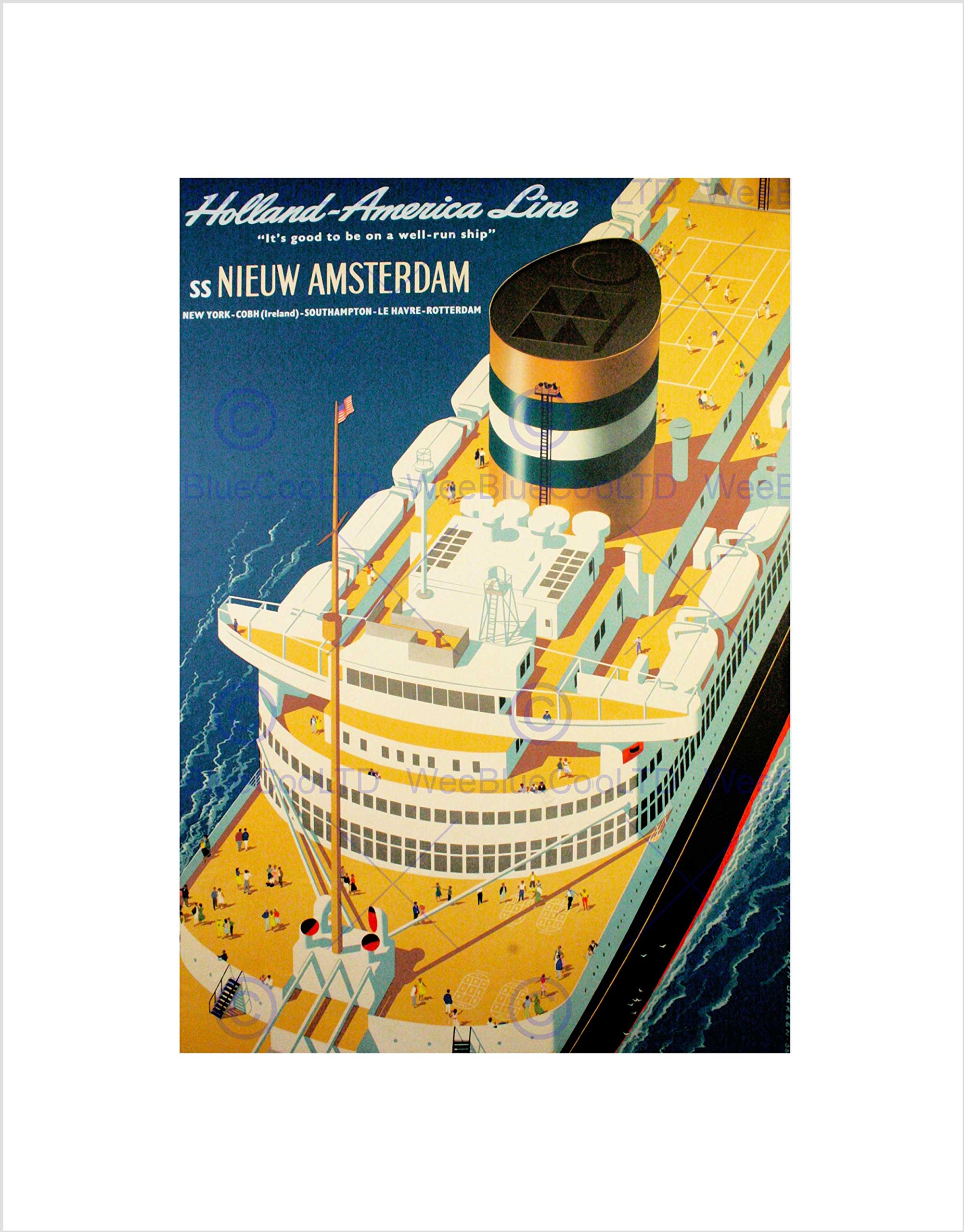 Wee Blue Coo TRAVEL HOLLAND AMERICA OCEAN LINER SHIP FUNNEL DECK NETHERLAND PRINT B12X3387