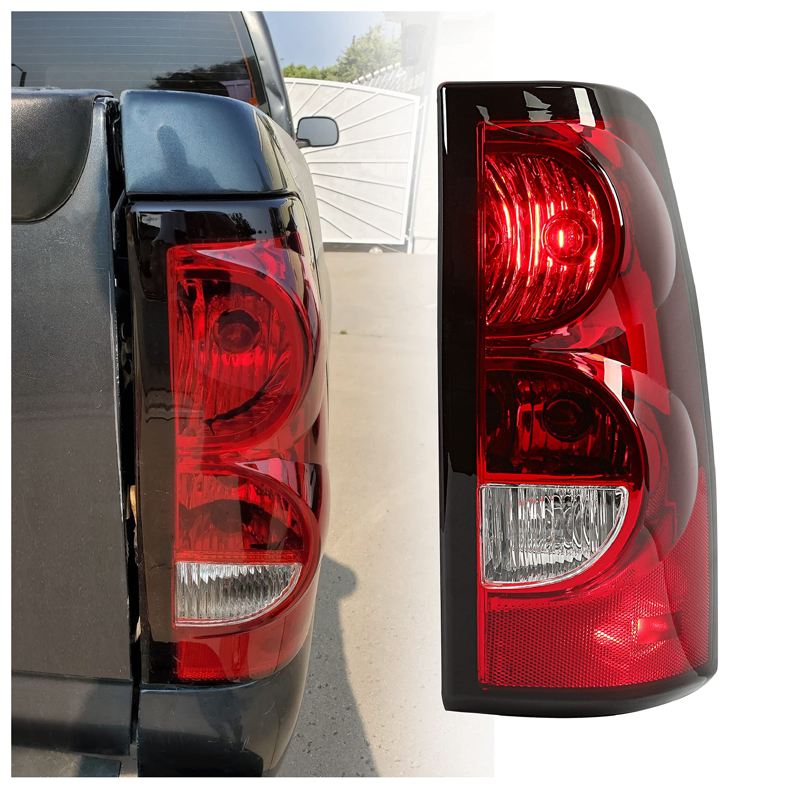 HECASA Tail Lights Passenger Side Compatible with 2003-2007 Chevy Silverado Pickup Truck w/Bulb & Harness Rear Lamp Taillights Set Red/Clear Lens + Chrome Housing Replacement for 19169004