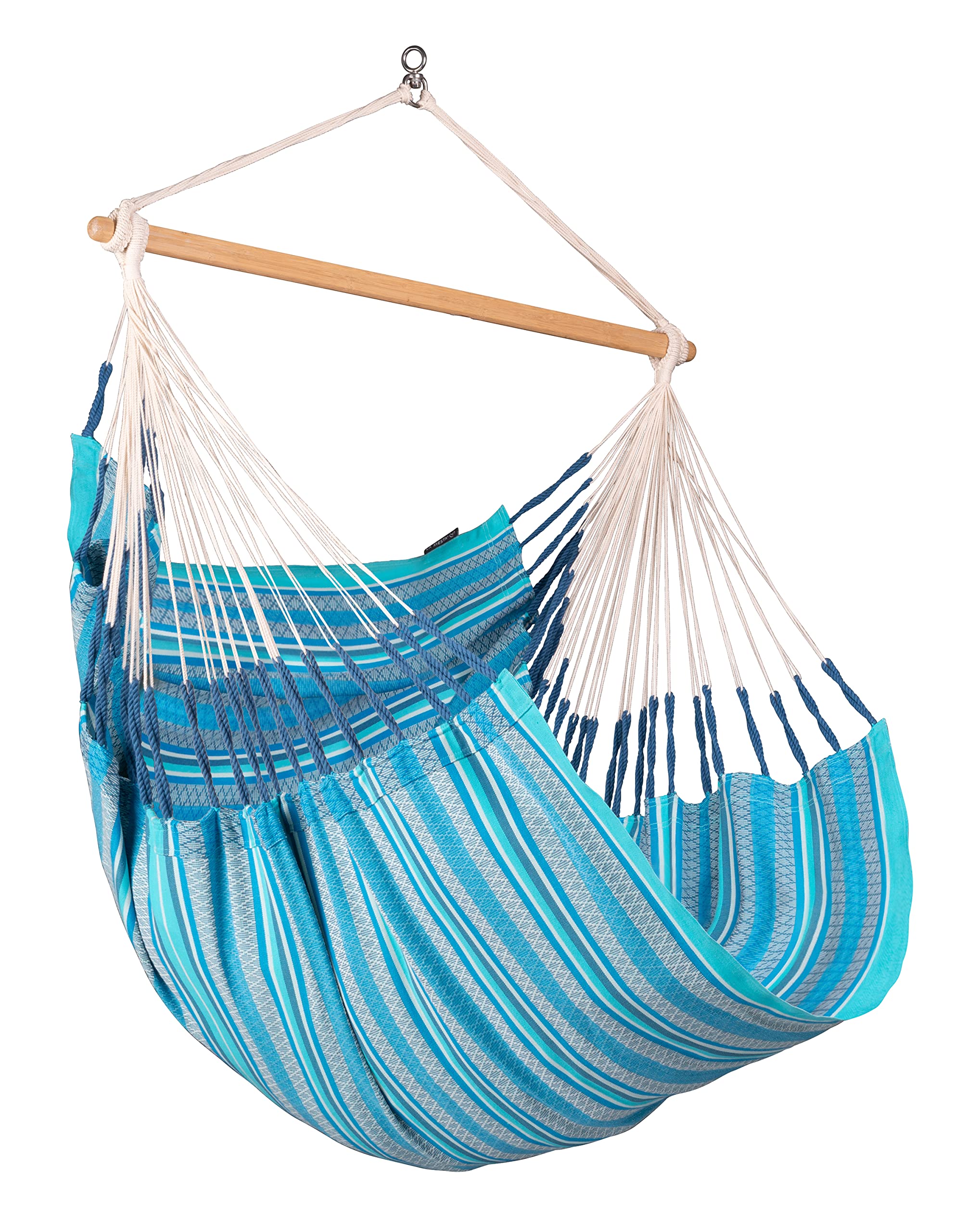 La Siesta® Large Comfort Habana Cotton Hanging Hammock Chair, Indoor Outdoor Hammock Swing Chair, Boho Hanging Chair Bedroom Patio, Max 285 Lbs, Azure