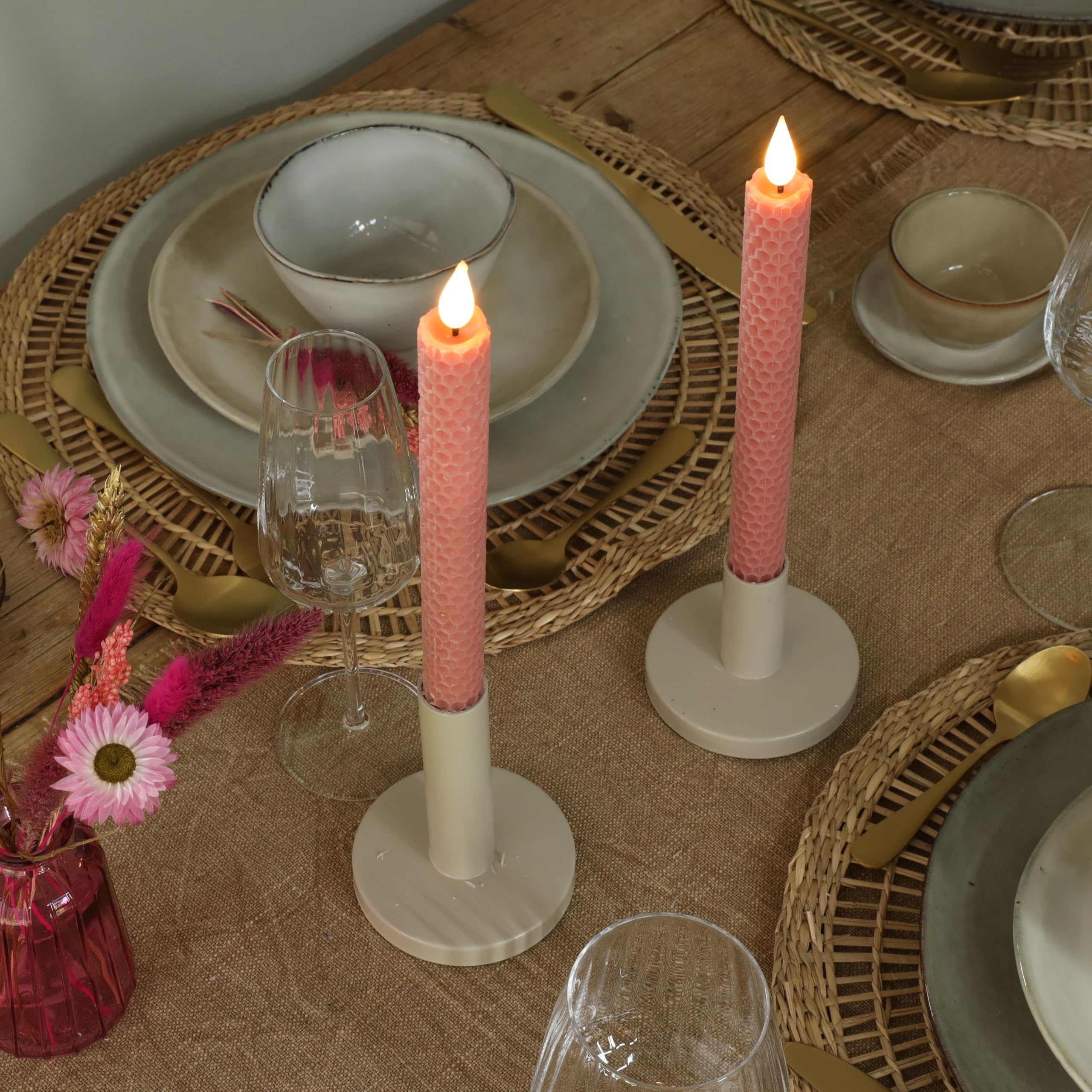 comforder Real Wax LED Candles with Flickering Flame (Set of 2), Electric Taper Candles with Timer Function, Honeycomb Look. (Mauve) - Image 4