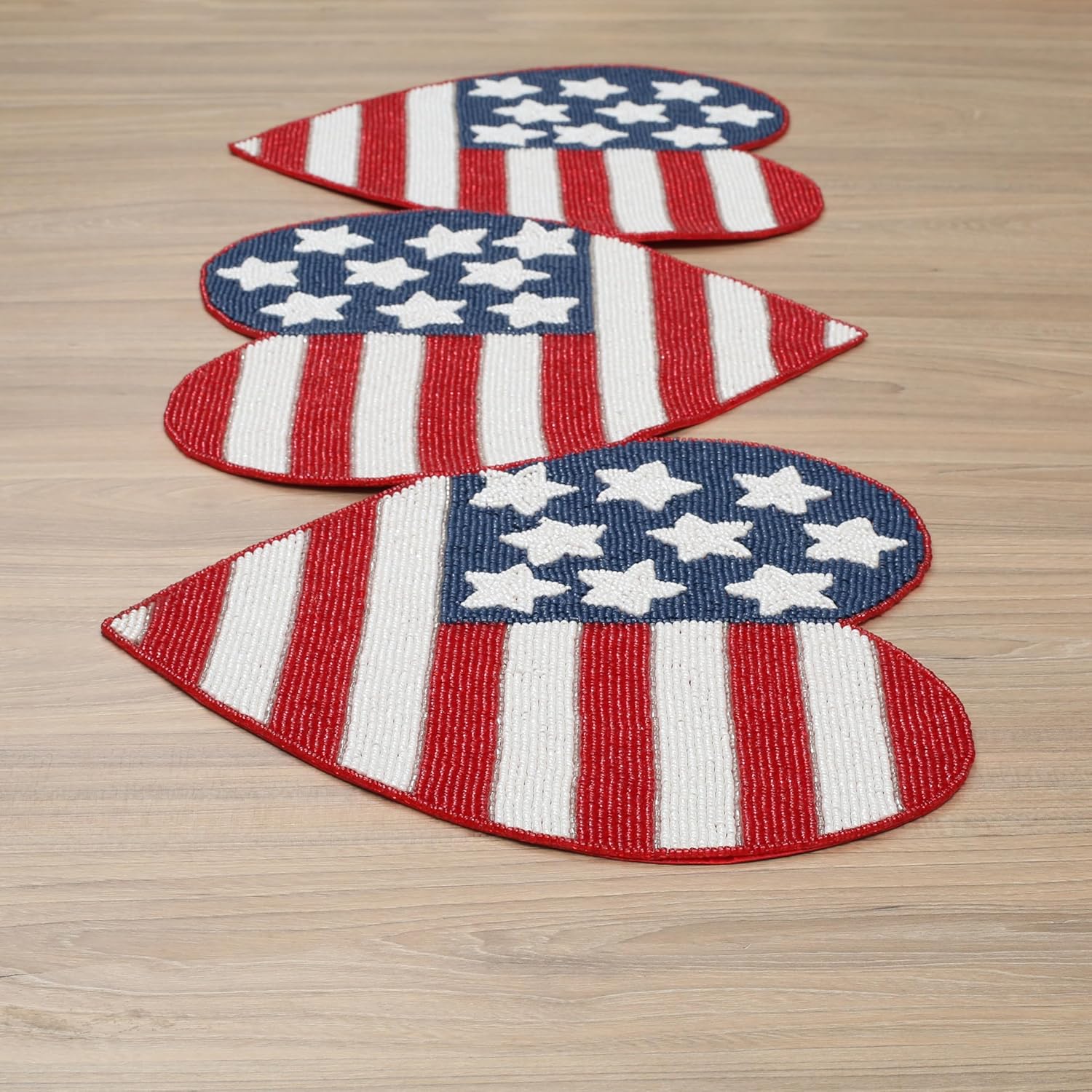 Lightnpro Beaded Table Runner 13x36 Inch - American Flag Design Heart Shape Patriotic Table Décor for 4th of July, Independence Day, Christmas Thanksgiving Holidays & Special Events - Red Blue White