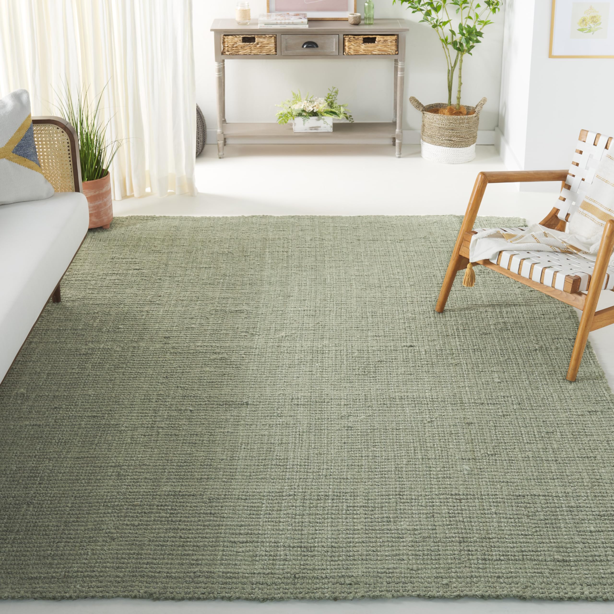 SAFAVIEH Natural Fiber Collection Area Rug - 10' x 14', Green & Grey, Handmade Farmhouse Jute, Ideal for High Traffic Areas in Living Room, Bedroom (