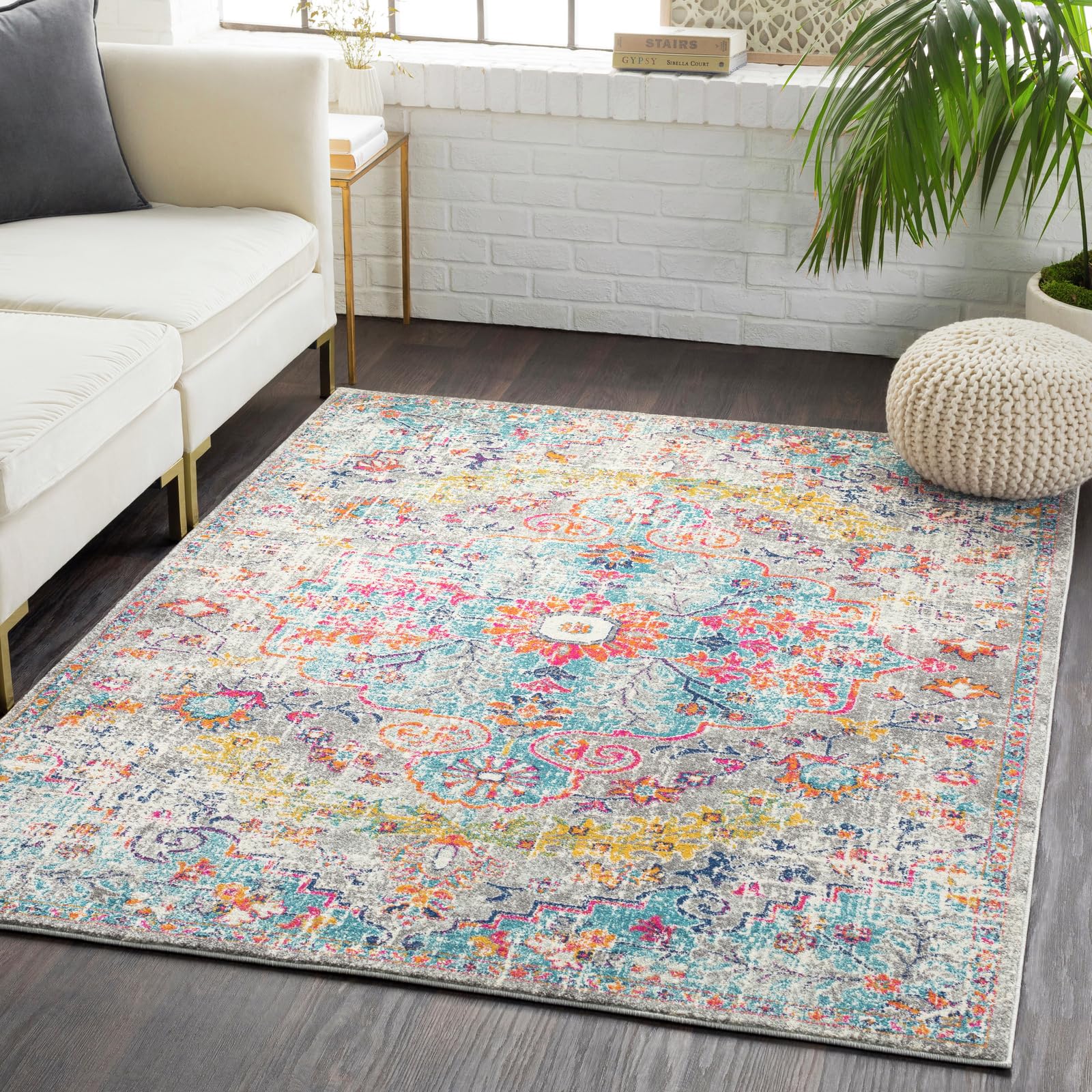 Livabliss Asmara Vintage 80x150 cm – Boho Style Teppich – Grau & Orange