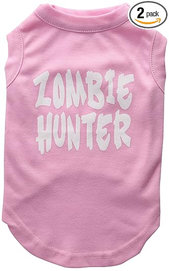 Mirage Pet Products 12-inch Zombie Hunter Screen Print Shirt for Pets, Medium, Light Pink