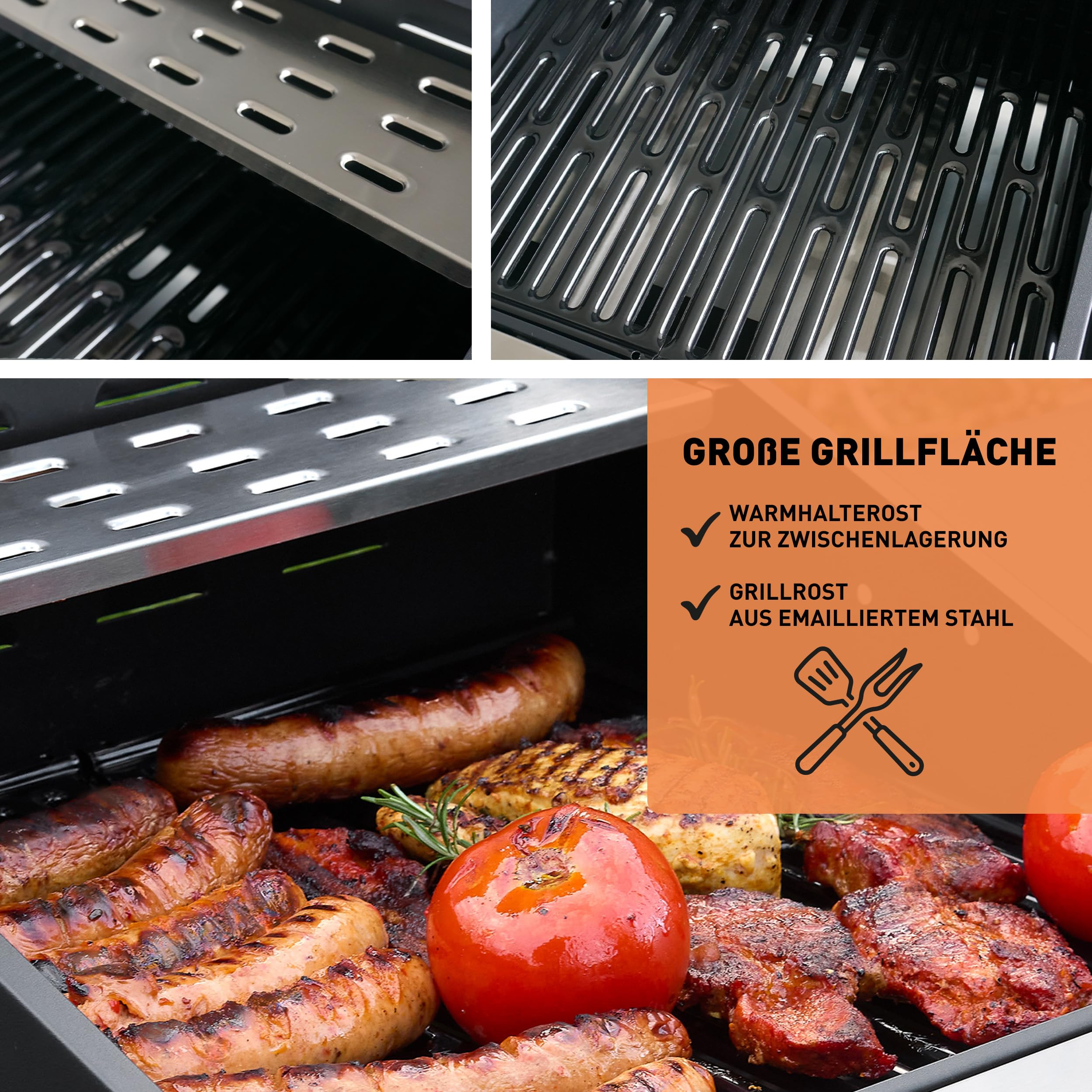 Heinrich´s Gasgrill, Grillwagen, 2Flächen Brenner aus Edelstahl, Balkon-Grill auf 2 Rädern, BBQ-Grill, Seitenablage klappbar, stufenlose Temperatursteuerung, Temperaturanzeige
