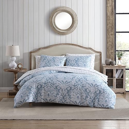 Stone Cottage - Queen Duvet Cover Set, Reversible Cotton Sateen Bedding with Matching Shams, All Season Home Decor (Camden Blue, Queen)