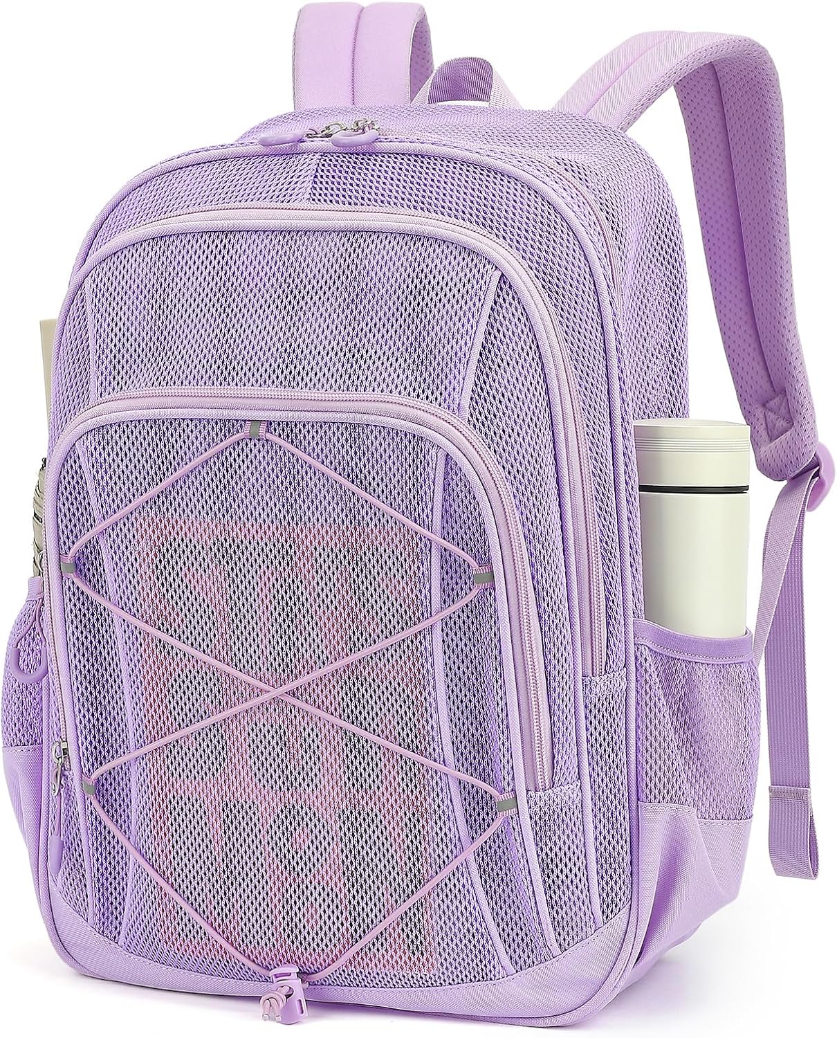 Sisipoet Mesh Backpack, Heavy Duty Mesh Bookbag for Girls Boys Kids, See Through Clear Backpacks, Net Backpack Transparent Breathable for School Beach Swim Travel Outdoor, Pink