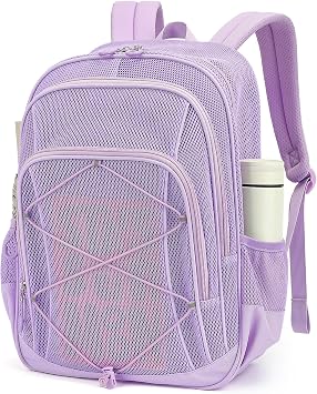 Sisipoet Mesh Backpack, Heavy Duty Mesh Bookbag for Girls Boys Kids, See Through Clear Backpacks, Net Backpack Transparent Breathable for School Beach Swim Travel Outdoor, Purple