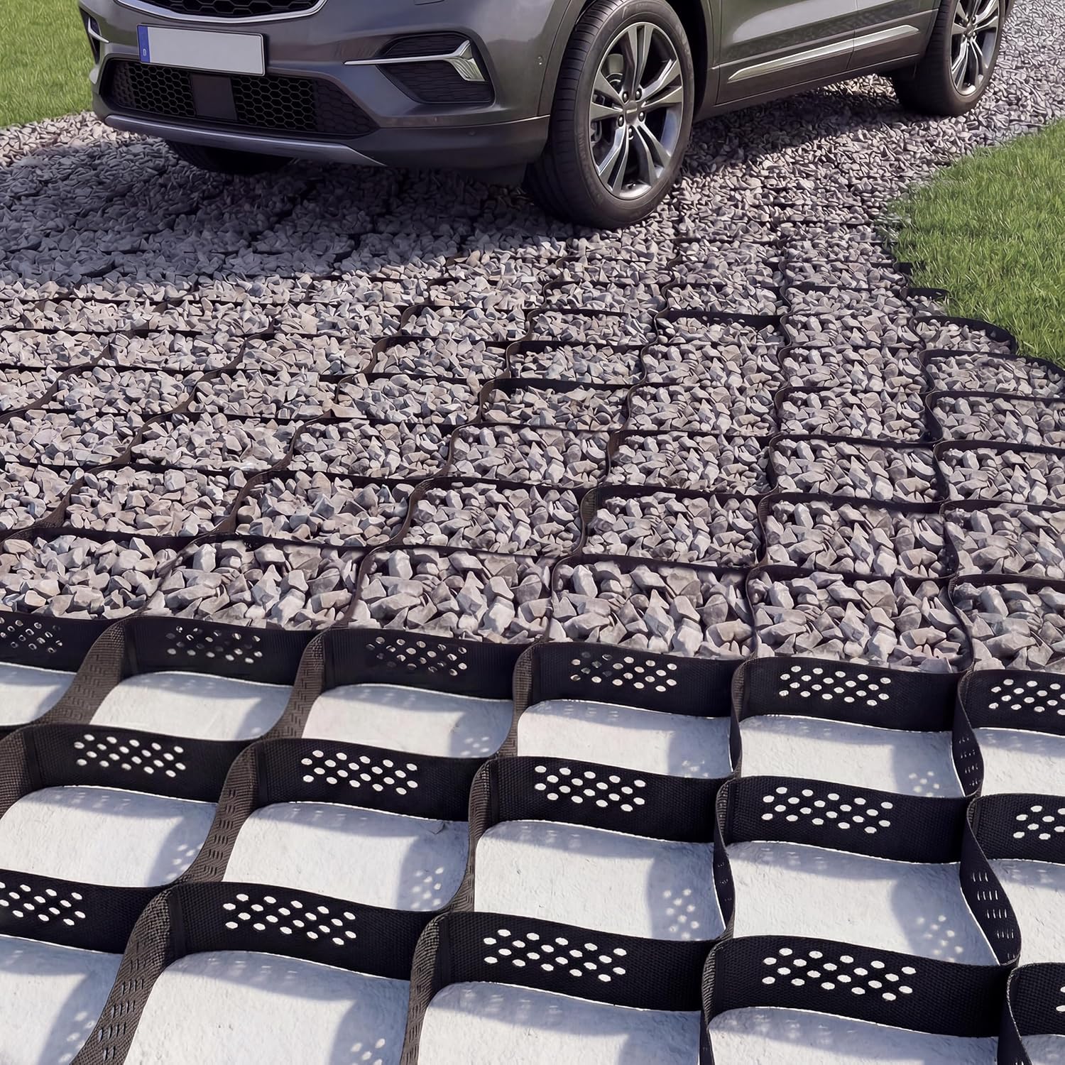 Geocell Ground Grid - Gravel Grid 3-Inch Depth for Driveway, Parking & Landscaping - Honeycomb Stabilization System - Permeable, Erosion Control - DIY Install, HDPE - 6x6 inch Expandable