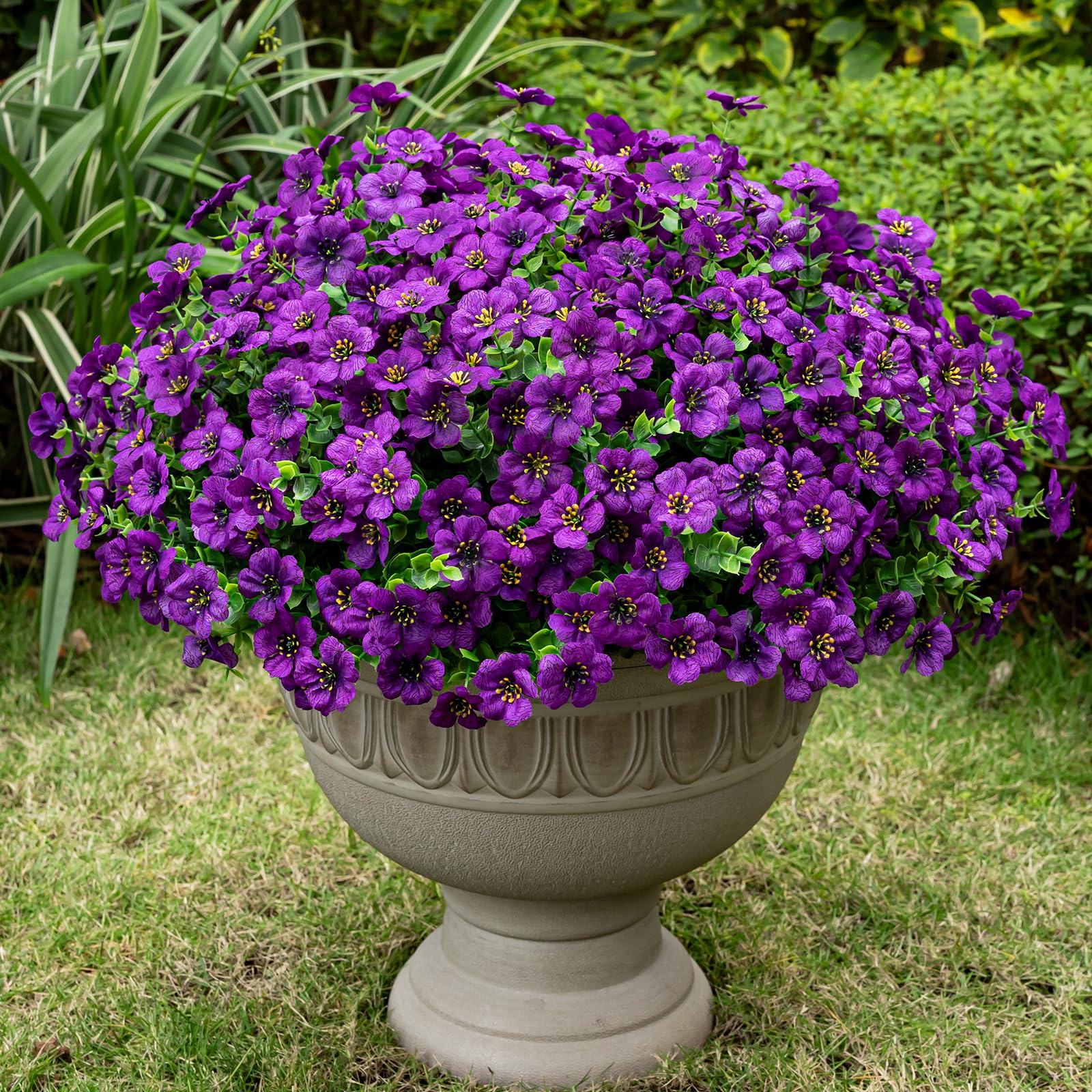 Lnoicy 20 Bundles Artificial Fake Flowers for Outdoor Faux Eucalyptus Flowers for Home Decoration,Fake Plants UV Resistant for Porch/Garden（Purple）