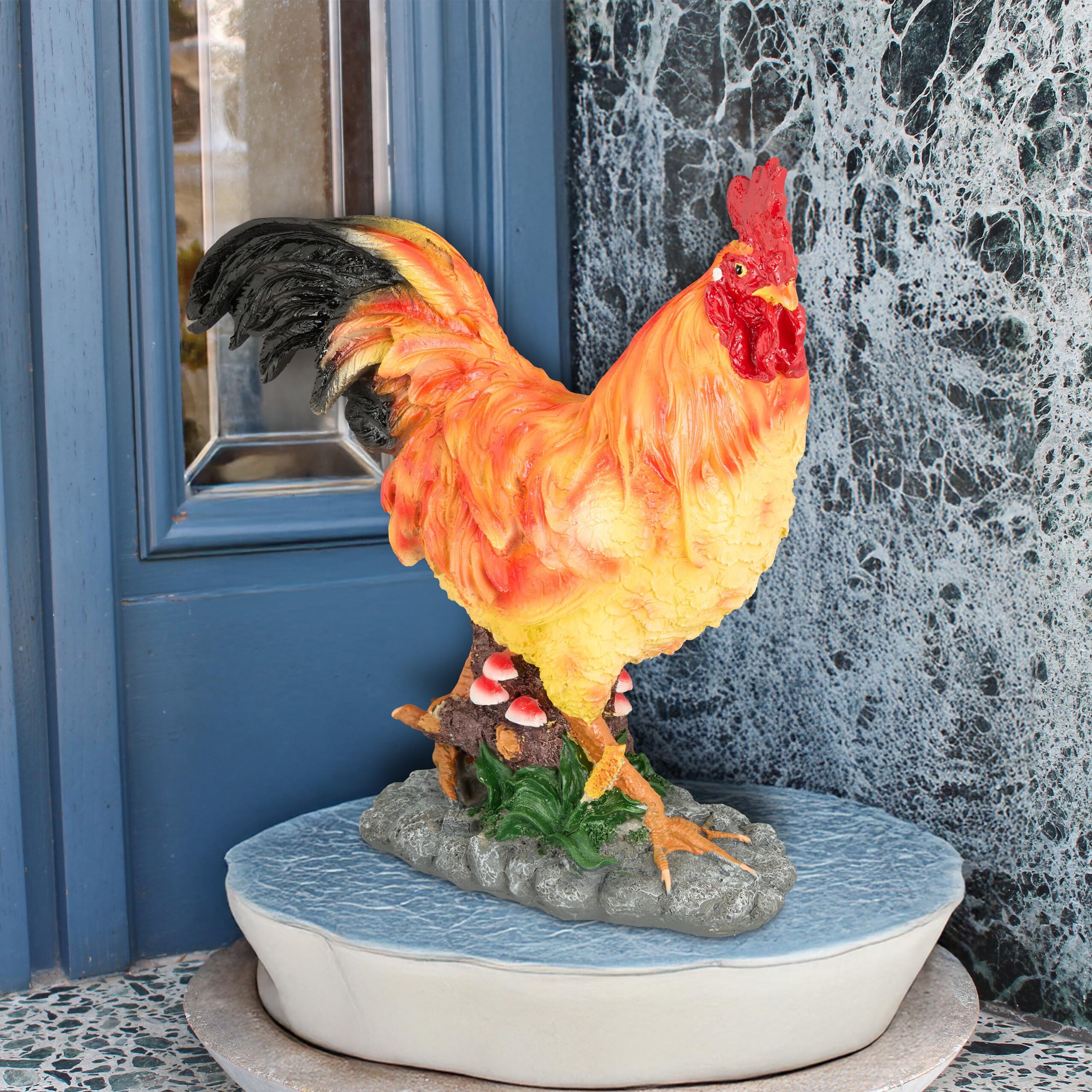 Relaxdays Statua da Giardino a Forma di Gallo, Figura Realistica in Poliresina Resistente alle Intemperie, Colorato
