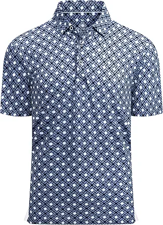 Alex Vando Mens Golf Shirt Moisture Wicking Quick-Dry Print Performance Polo Shirts for Men