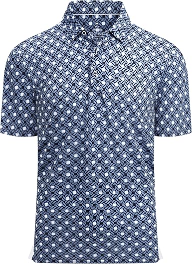 Alex Vando Mens Golf Shirt Moisture Wicking Quick-Dry Print Performance Polo Shirts for Men
