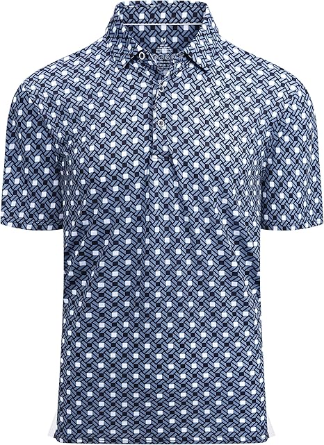 Alex Vando Mens Golf Shirt Moisture Wicking Quick-Dry Print Performance Polo Shirts for Men