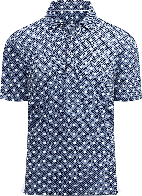 Alex Vando Mens Golf Shirt Moisture Wicking Quick-Dry Print Performance Polo Shirts for Men