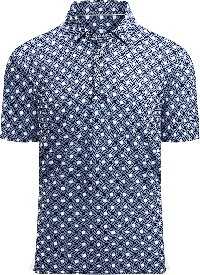 Alex Vando Mens Golf Shirt Moisture Wicking Quick-Dry Print Performance Polo Shirts for Men