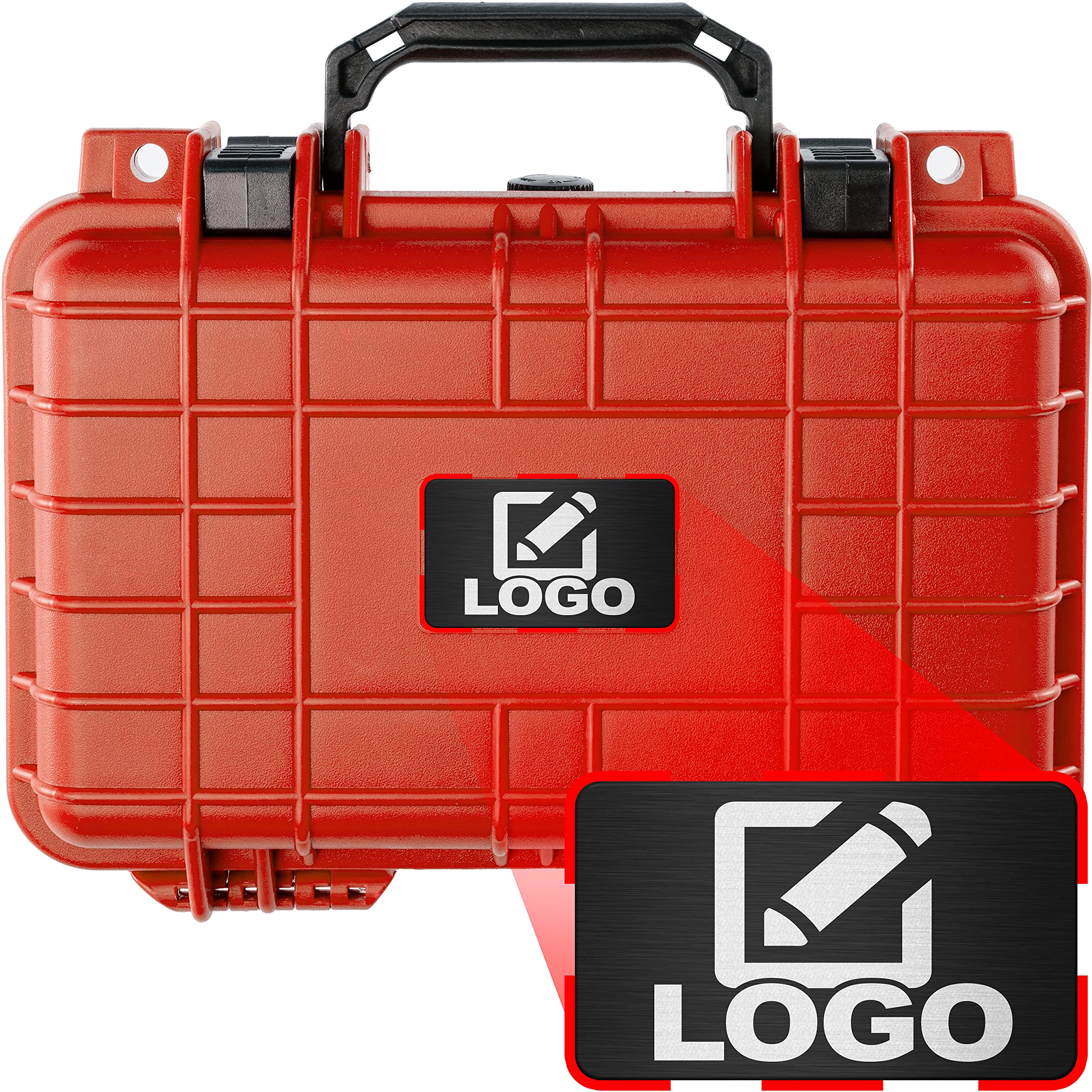 Eylar Protective Gear and Camera Hard Case with Custom Logo Plate Waterproof Dry Box with Foam 11.6 Inch 8.3 Inch 3.8 Inch (Red)