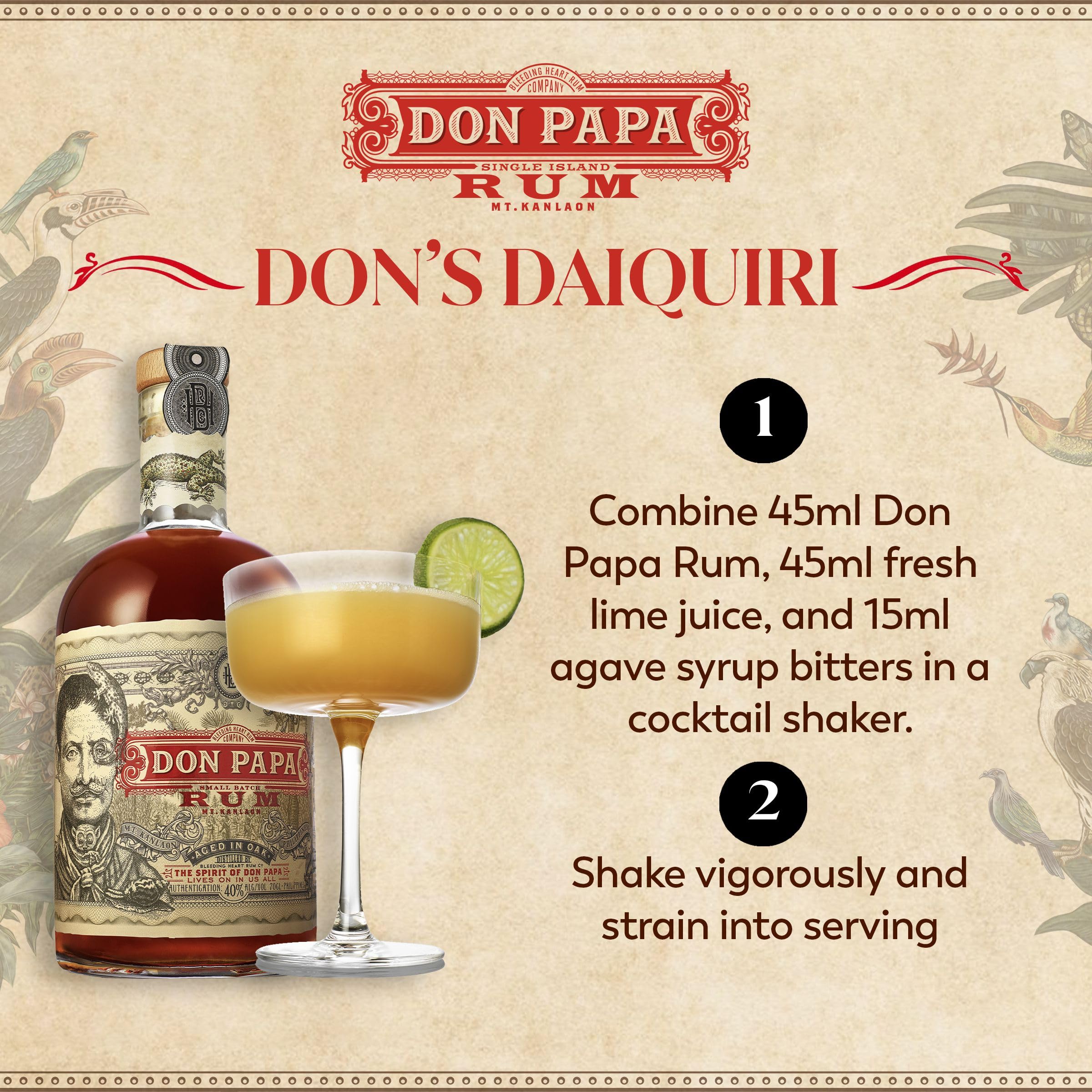 Ron Don Papa, 700 ml, alc. 40% vol., ron dorado y añejo para saborear, destilado en Sugarlandia, Filipinas, madurado con maestría en roble americano e idóneo para cócteles