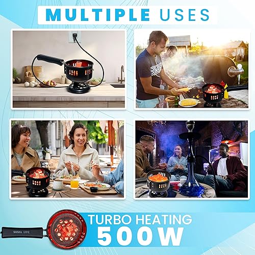 Miniatura 6 de Quemador eléctrico portátil de carbón  Calentamiento rápido de 500 W  Placa caliente de acero inoxidable  Estufa de carbón multiusos para interiores