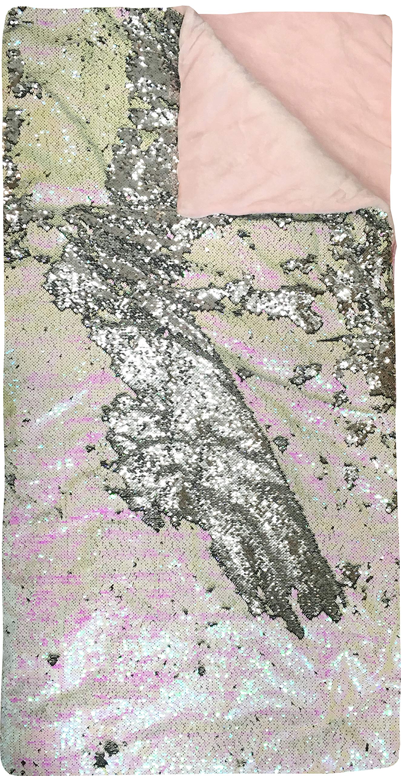 American Kids Super Cozy Reversible Sequin Sleeping Slumber Bag, Royal Plush & Luxurious Dazzle - Pink