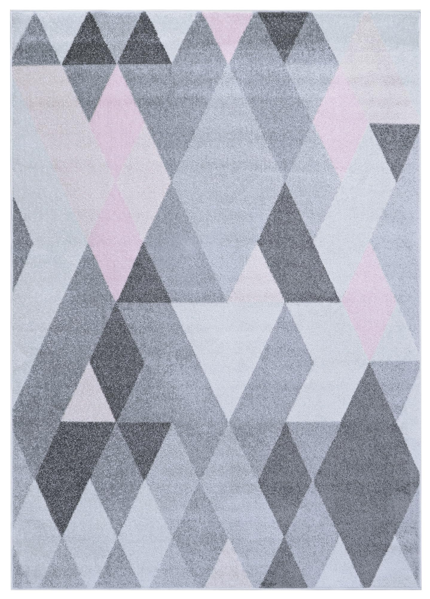 TAPISO Lazur Tapis Chambre Enfant Fille Garçon Bébé Tapis de Jeu Moderne Gris Rose Géométrique Traingles Losanges Poils Courts Oeko-TEX Doux Résistant 80 x 150 cm