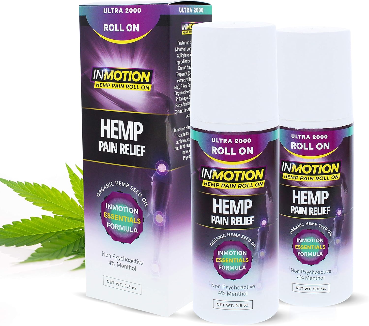 Roll On for Pain - 2 Pack Premium Ultra Strength Fast Acting, Long Lasting, Odorless Hemp Oil Roll On Pain Reliever for Joint, Muscle, & Back (2)