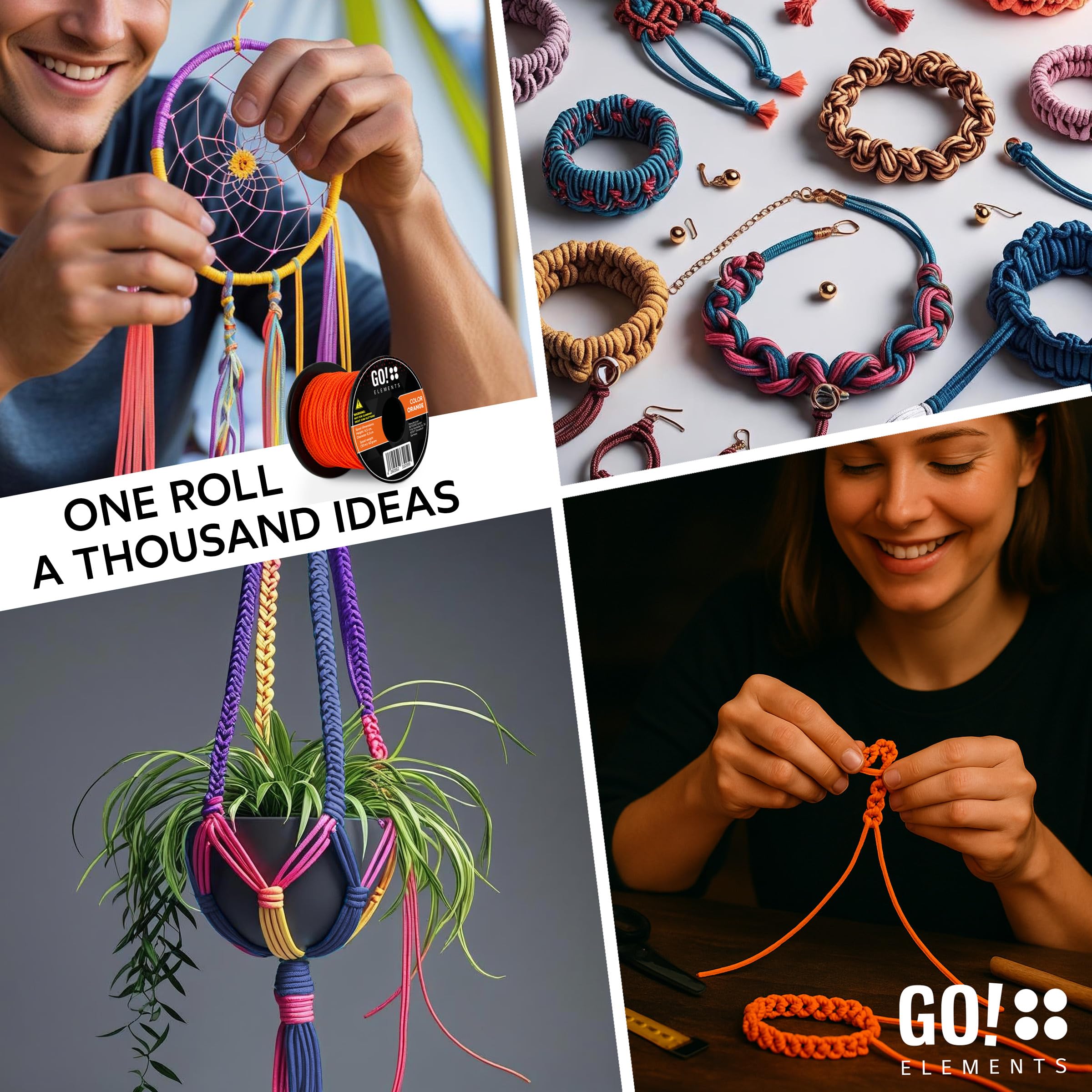 GO!elements Nano Cord | Cuerda de albañil | Filigrana, delgada y extremadamente estable | Cuerda de nylon 100% | ø 0,75 mm - Sin núcleo - Max. 16 KG - Resistente a la rotura | Cuerda para DIY, camping