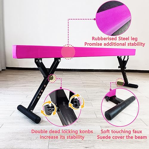 Miniatura 26 de Viga balana ajustable para niños, haz de gimnasia de 8 pies, haz de piso alto y bajo para todos los niveles de gimnasia, equipo de gimnasia Aurora