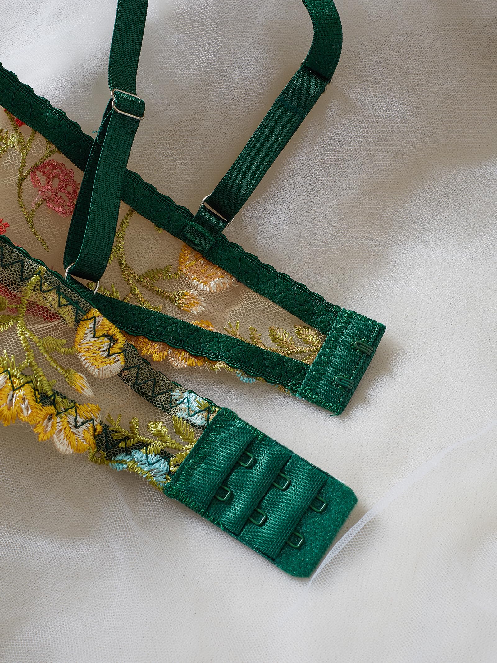 Aimedalis Sexy Floral Embroidered Flower Mesh Underwire Push Up Lingerie Set