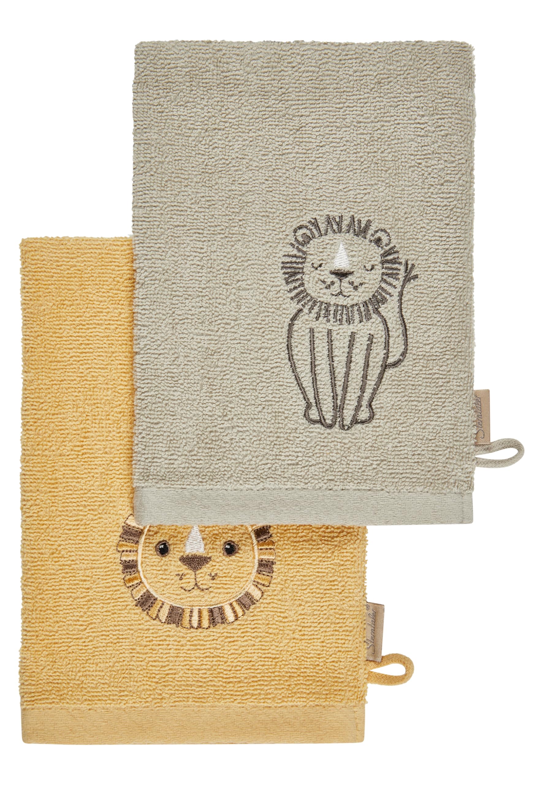 Sterntaler Waschlappen Doppelpack Löwe Leo – Waschhandschuh aus saugfähiger Baumwolle mit schönen Webkanten – Süße Stickerei - Für Babys und Kleinkinder, bunt