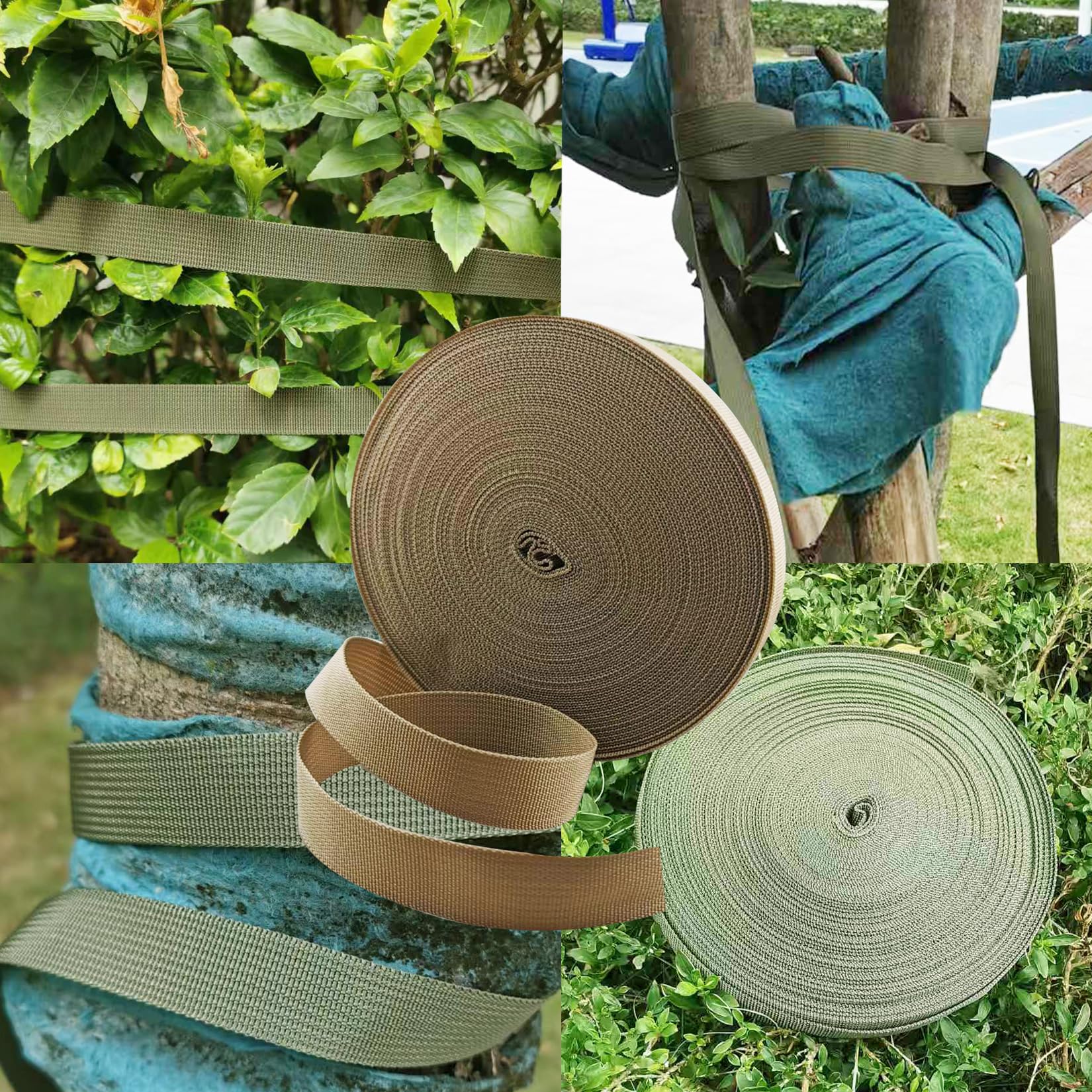 1 rollo de corbata para árbol de 65.6 pies para soporte de plantas, correa de jardín de 1 pulgada de ancho, material de estacas y guiado, 0.8 kg de fuerza (caqui)