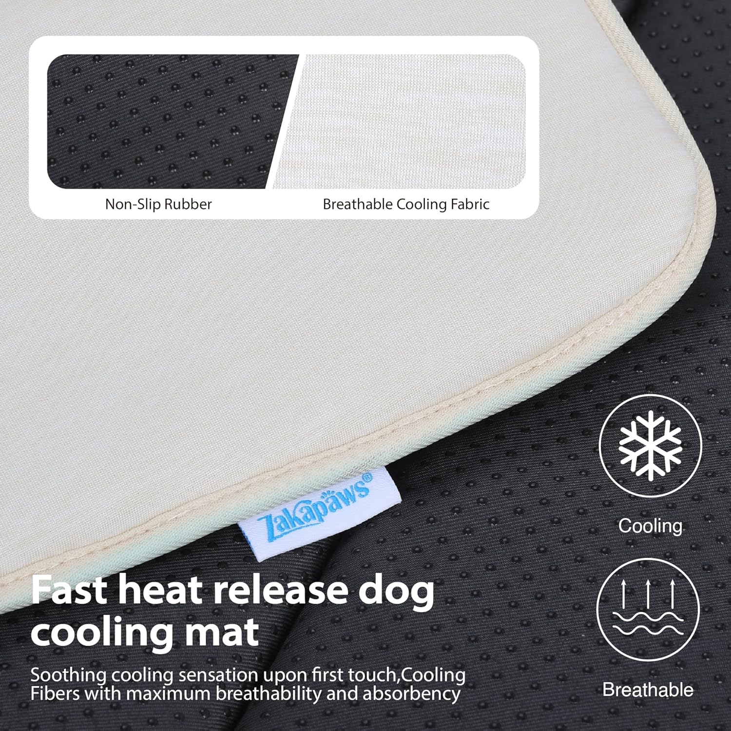 Cooling Dog Mat Q-Max>0.5 - Rapid Cooling Tech, Thin Breathable Crate Pad, Portable Washable Summer Mat, Chill Soothing Fabric - 24"x18" Small Dog/Cat, Dark Beige