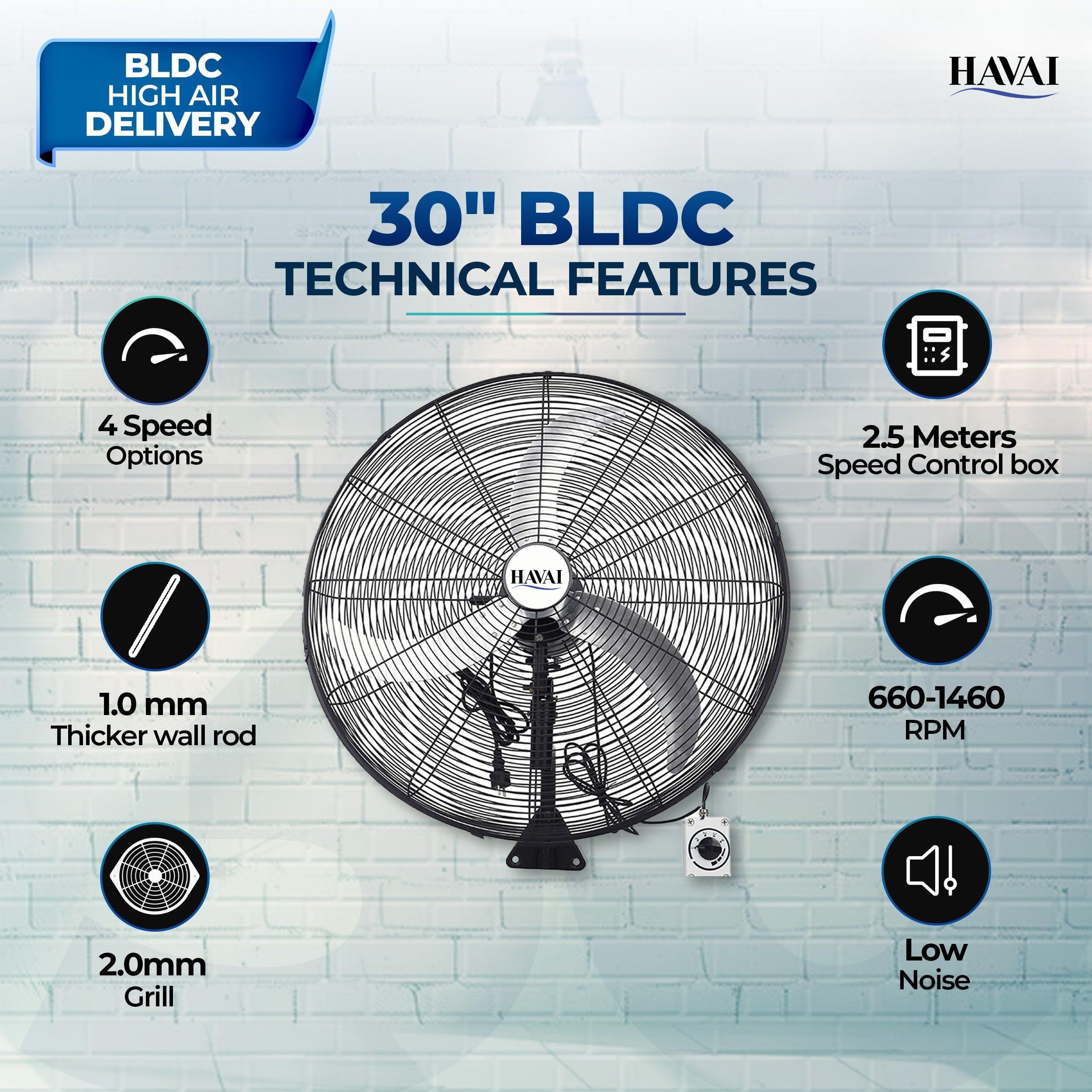 Havai 30" BLDC Wall Fan - Powerful & Energy Efficient -2