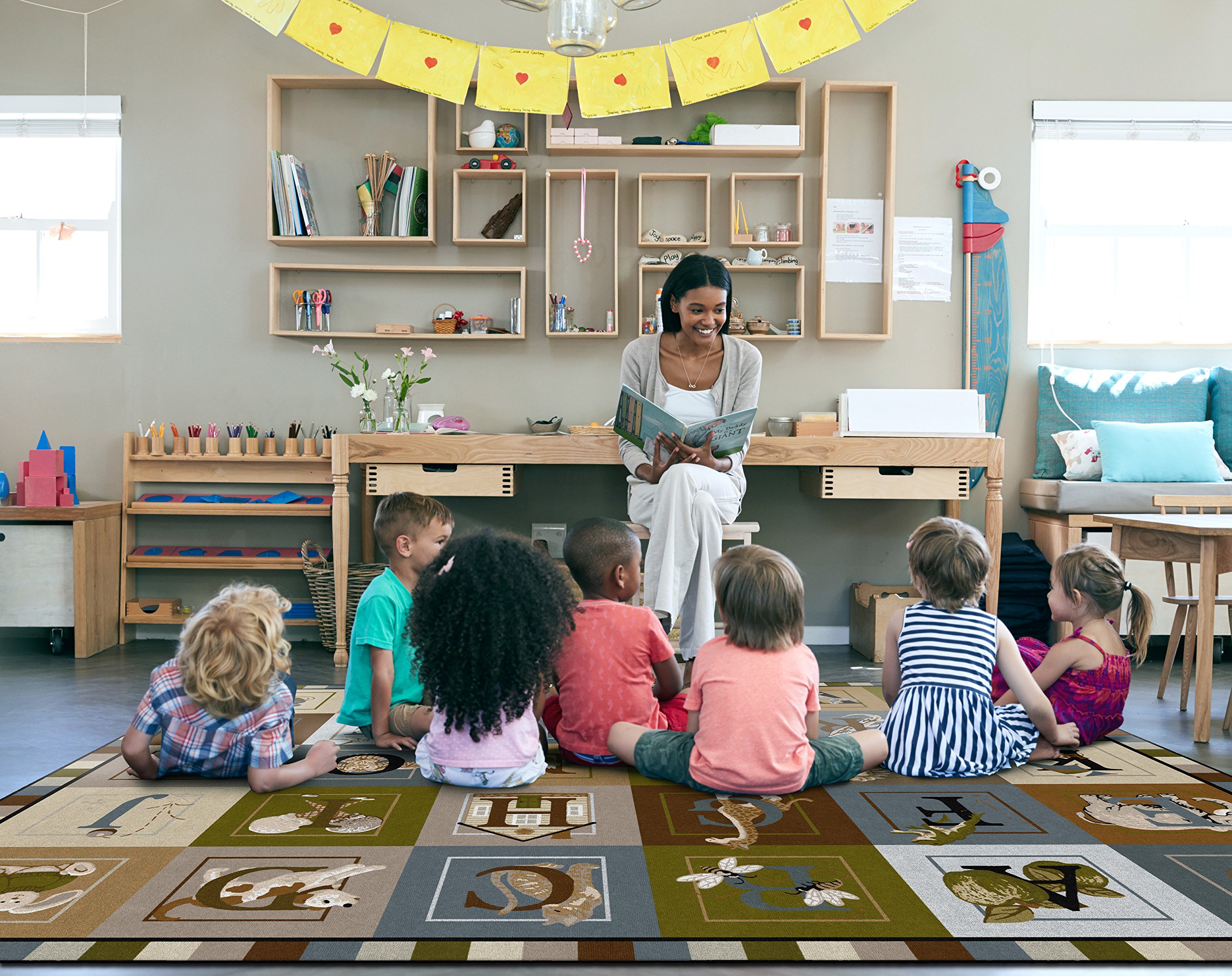 Flagship Carpets ABC Letter Blocks Area Rug for Children's Classroom Floor Mat, Play Room Carpet and General Educational Activities, 10'6