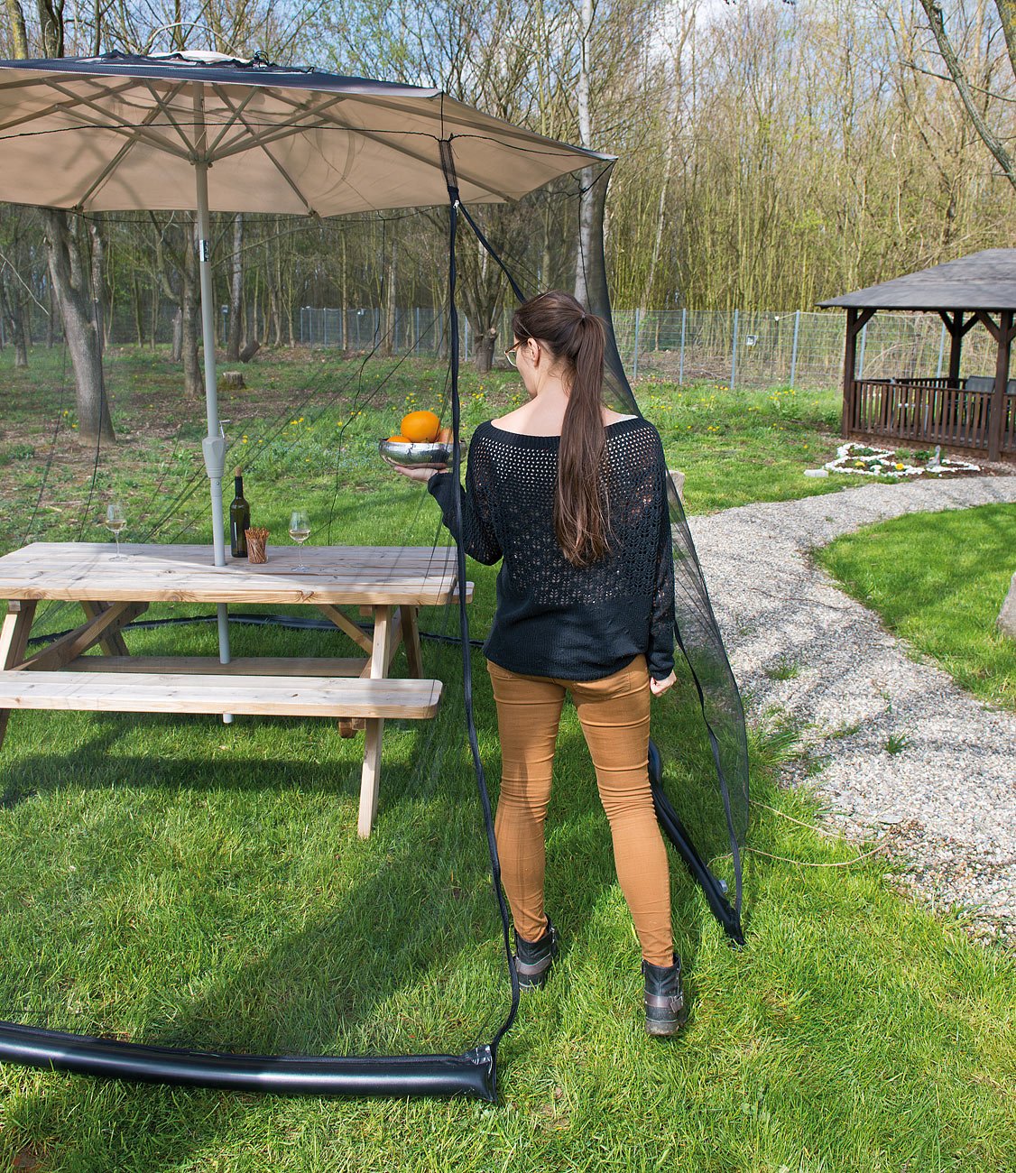Moustiquaire cylindrique pour parasol en maille 220 - 330 x 250 cm [Infactory]