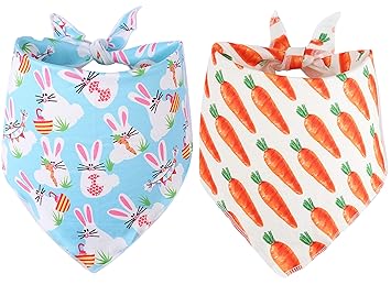 BoomBone 2 Pack Easter Dog Bandana,Triangle Bibs Pet Scarf for Medium to Large Dogs