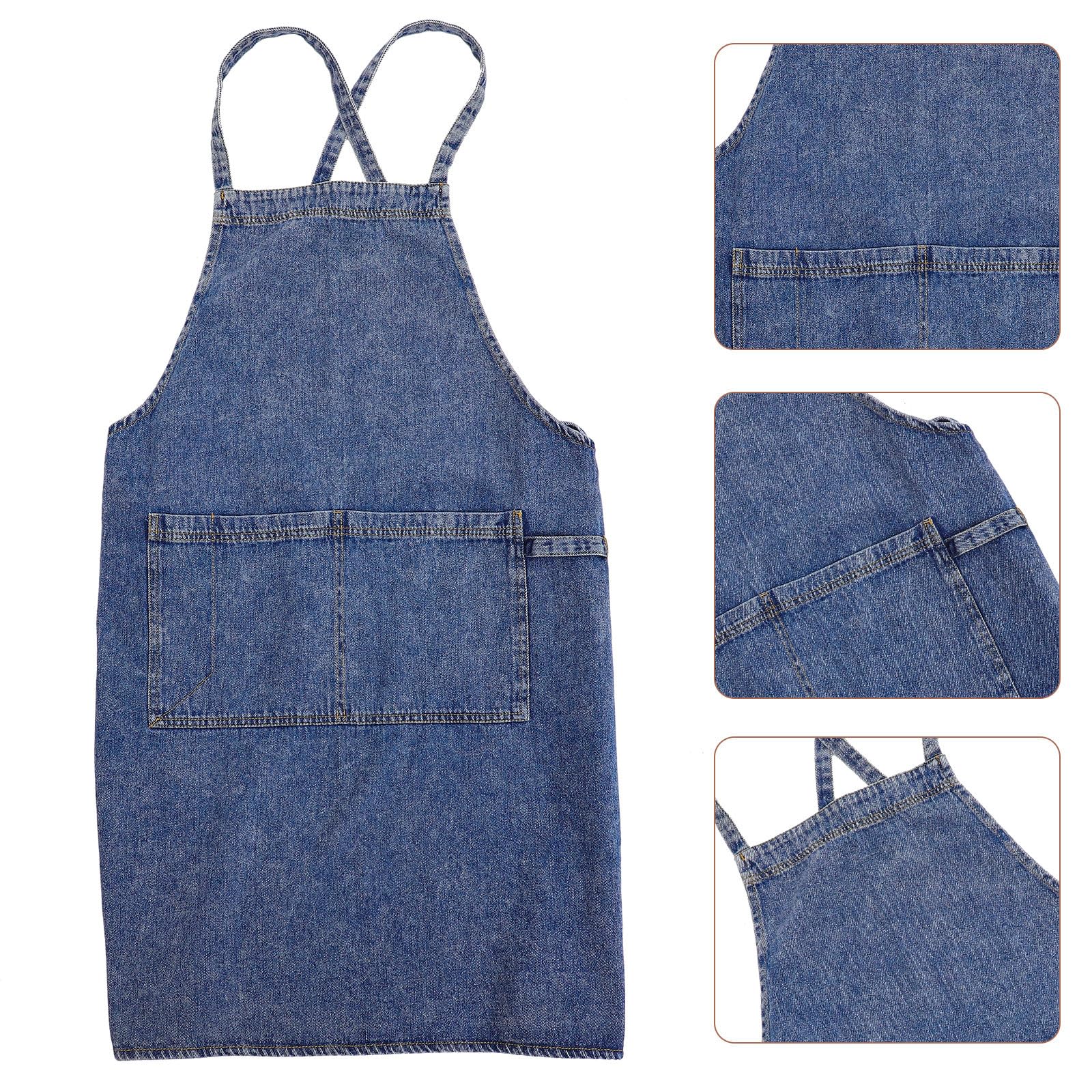 Happyyami Delantal Salpicaduras Vaquero Bolsillo de Grueso Conveniente de Mujer y Protege de Manchas para Estilo Sencillo y Elegante Ropa Adecuado Jardinería y Repostería