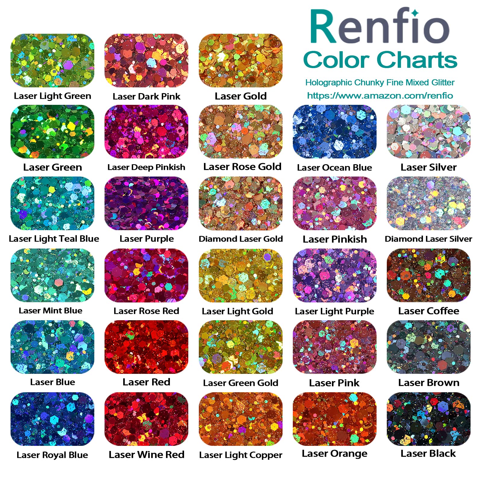 Renfio 28 Colors Holographic Chunky Glitter Set - Image 3