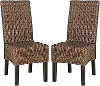 Safavieh Avita Brown Wicker Dining Chairs Set of 2 - 18" Banana Leaf Woven with Dark Hardwood Legs