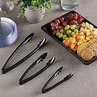 Vista 2 de Plasticpro Juego Combinado de Pinzas para Servir Negras Reutilizables de Servicio Pesado - 4 Piezas (7.5'', 9'', 12'') para Cocina, Barbacoa